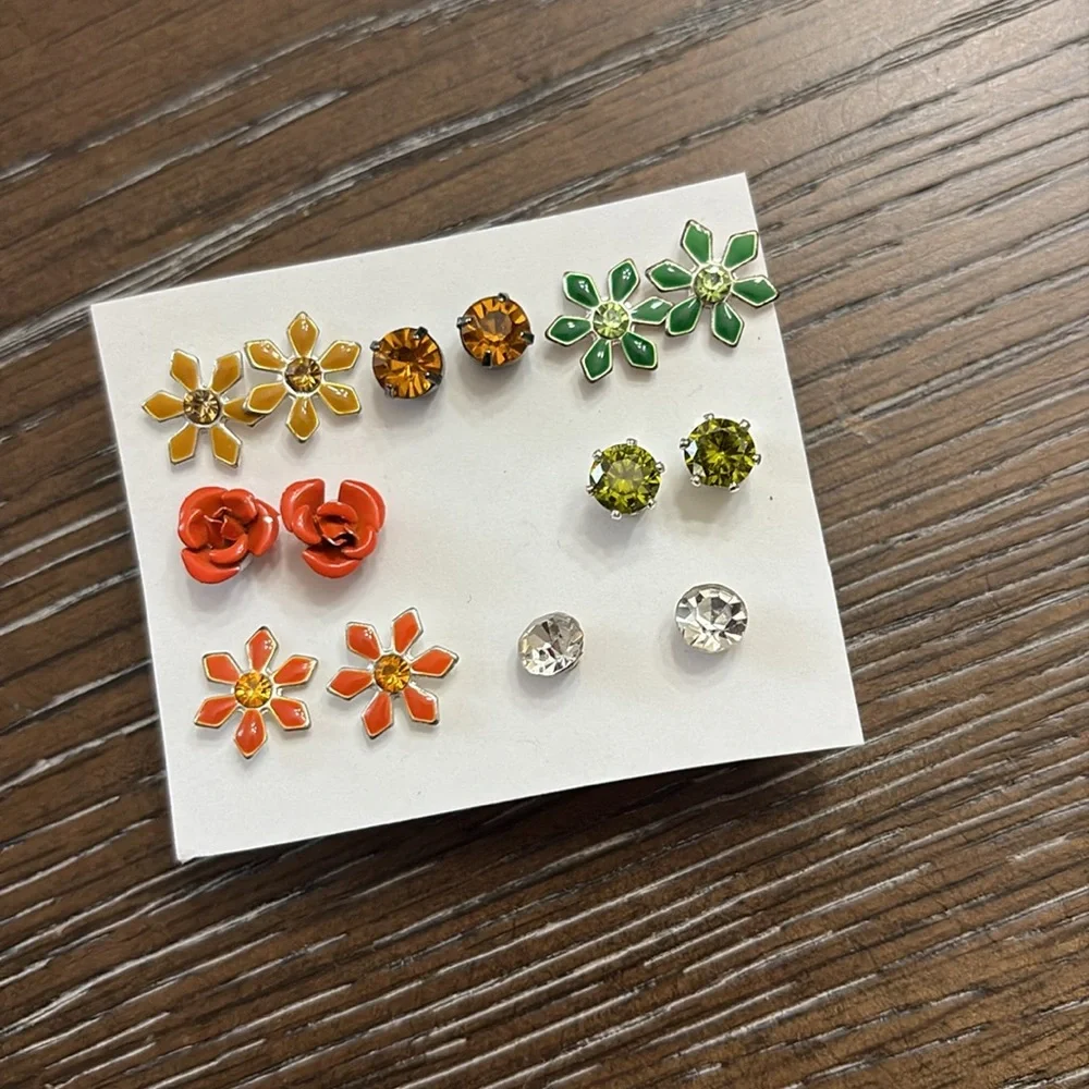 Orange & green pierced earring set,  7 pair